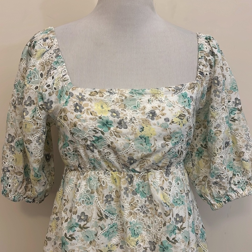 Minkpink Floral Puff Sleeve Cottagecore Peasant Mini Dress Size Small - Picture 3 of 9